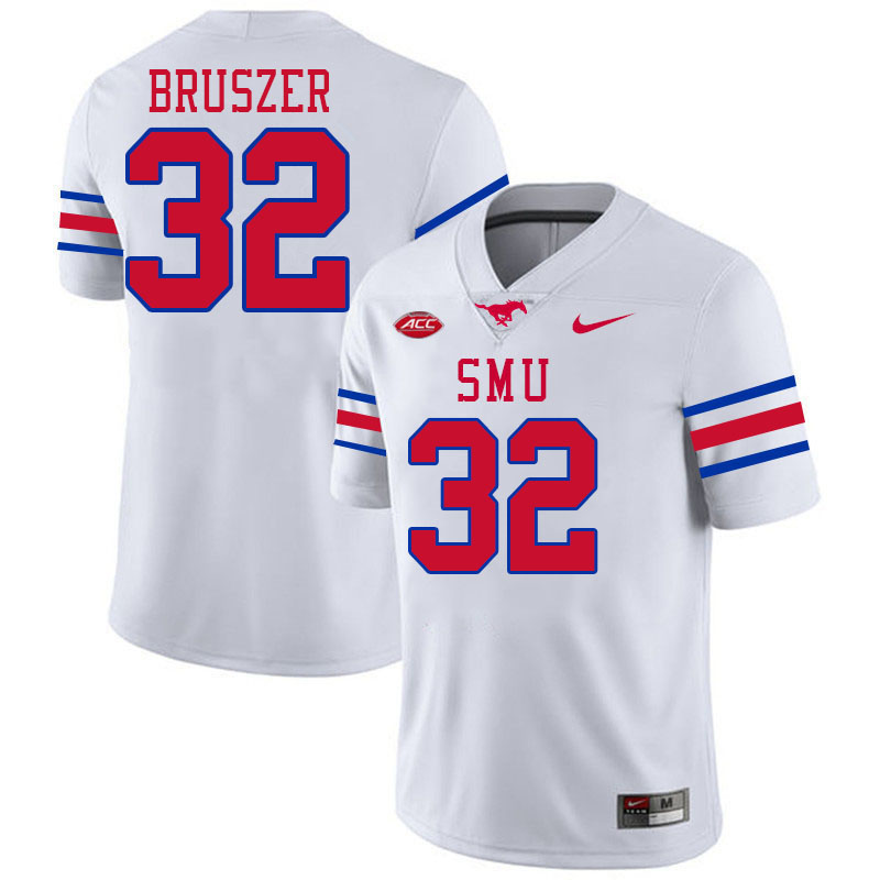 SMU Mustangs #32 Joey Bruszer College Football Jerseys Stitched Sale-White